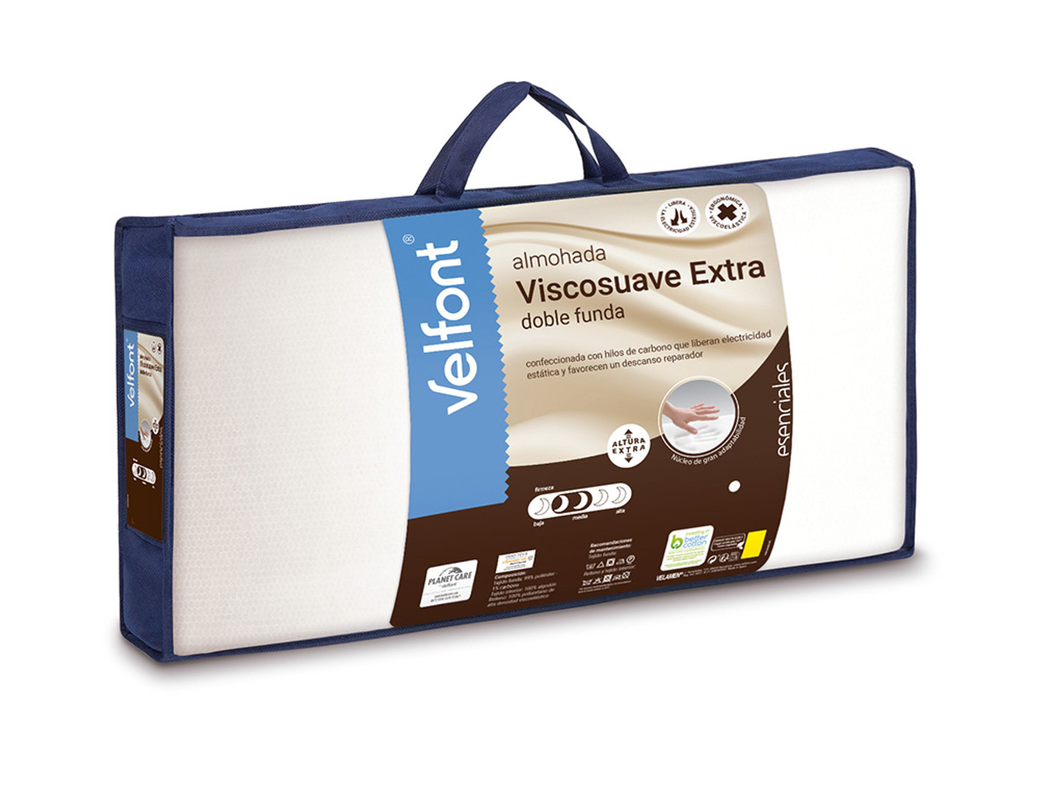 Velfont Almohada Viscosuave altura extra doble funda. Firmeza Media-Baja
