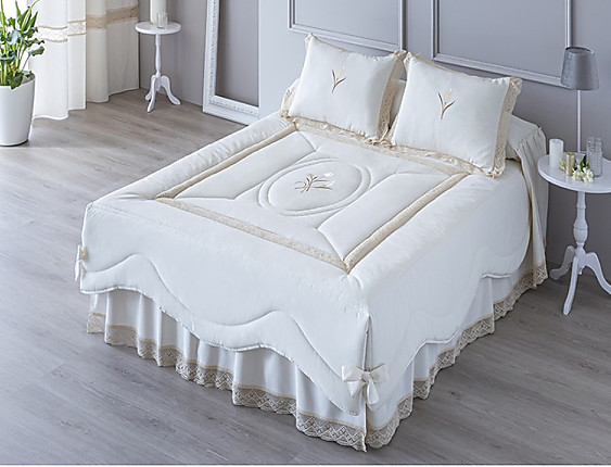 Confecciones Paula - Edredón Jacquard set de 4 piezas bordado con puntillas Milán Medida Especial 2025