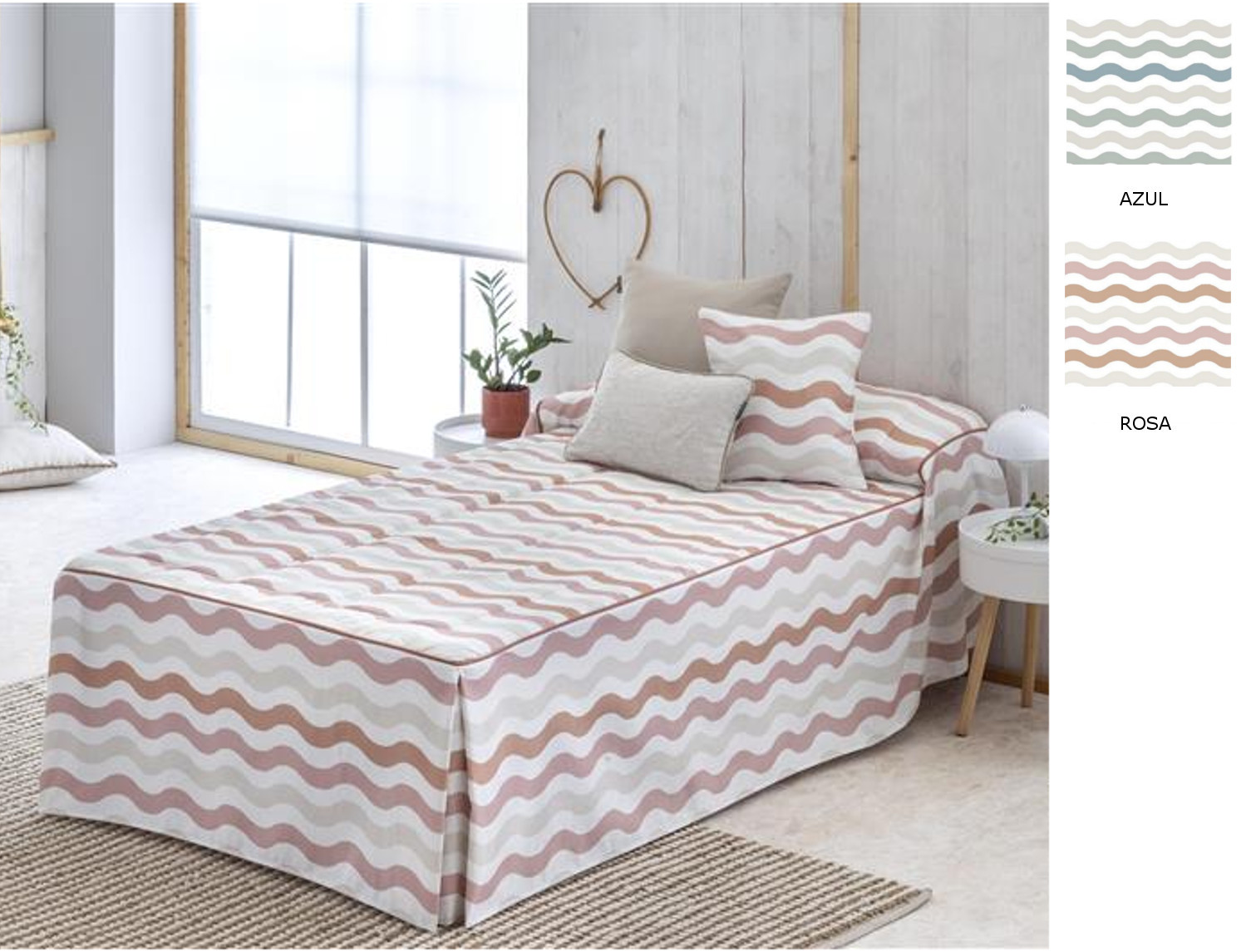 Confecciones Paula Colcha edredón Dunas con cojín incluído color Nude o Turquesa