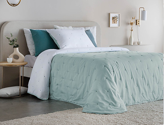 FunDeco - Edredón conforter reversible Polare con funda/s de cojín color Agua
