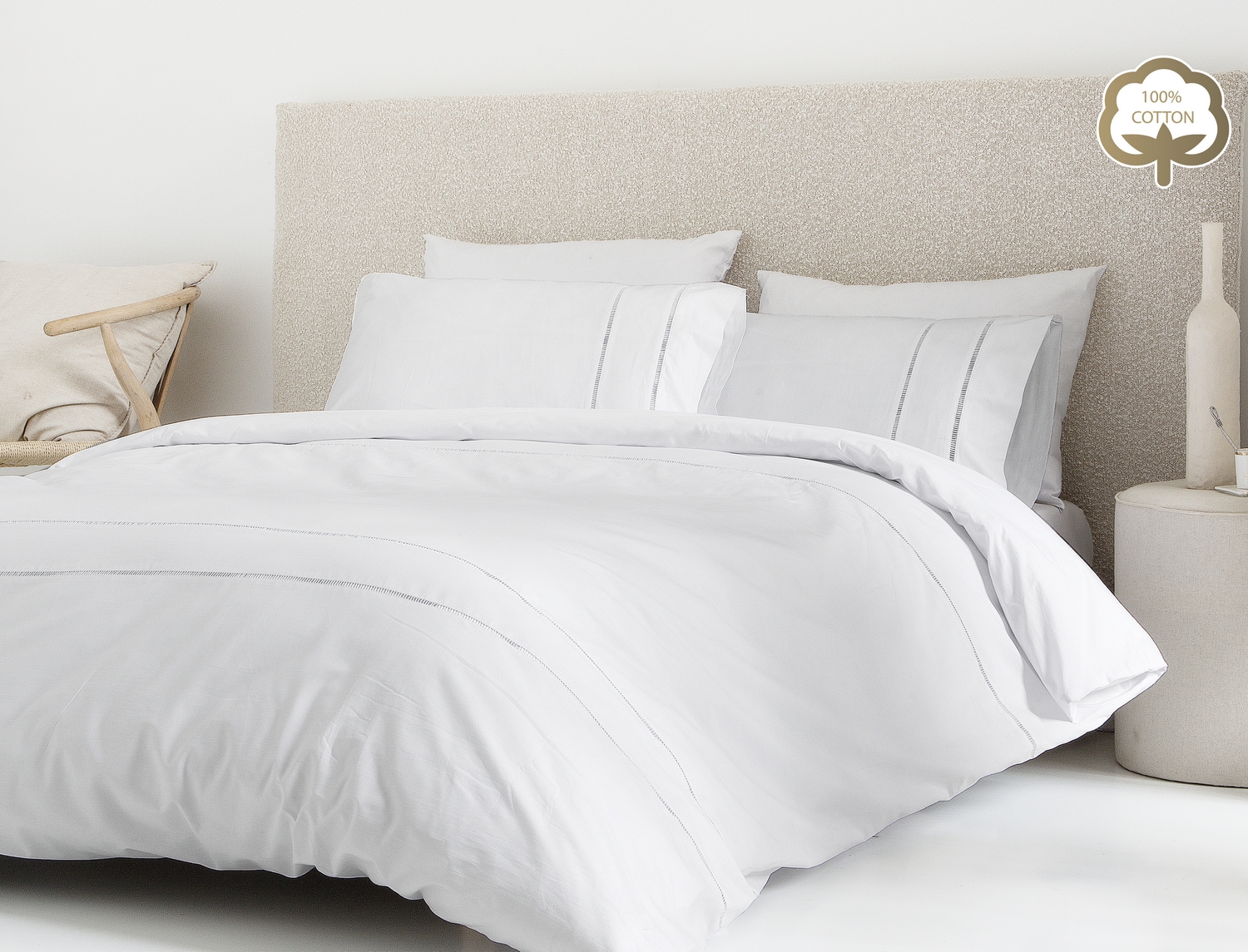 FunDeco Funda Nórdica 100% Algodón Victoria color Blanco