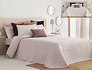 Colcha Jacquard Reversible con fundas de cojín Ariza color Beige/Blanco