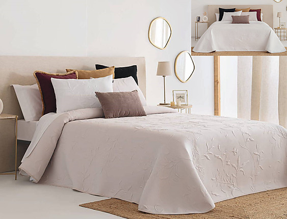 Sandeco - Colcha Jacquard Reversible con fundas de cojín Ariza color Beige/Blanco