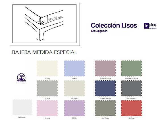 Cañete - Bajera ajustable Lisos Play Basic 100% Algodón especial alto personalizado