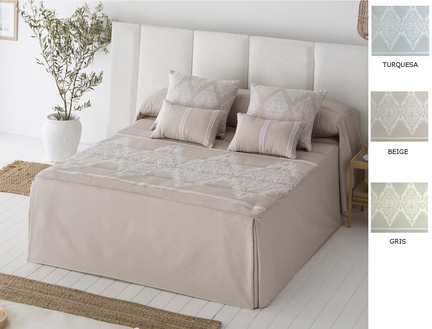 JVR Colcha edredón Idalia color Beige, Gris o Turquesa