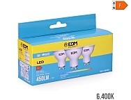 Bombilla dicroica led gu10 5w 450lm 6400k luz fría   5x5,5cm Pack de tres unidades