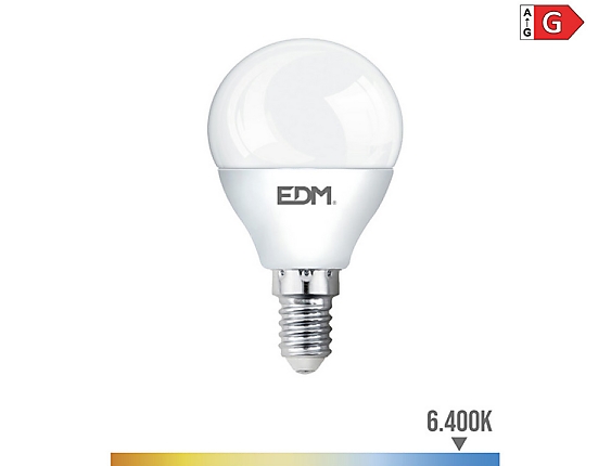 EDM - Bombilla esferica led e14 5w 400lm 6400k luz fria  4,5x8cm