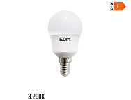 Bombilla esférica led e14 8,5w 880lm 3000k luz cálida  4,5x8,8cm