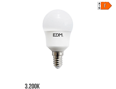 EDM - Bombilla esférica led e14 8,5w 880lm 3000k luz cálida  4,5x8,8cm