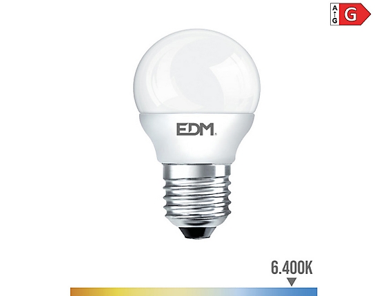 EDM - Bombilla esferica led e27 5w 400lm 6400k luz fria  4,5x8cm
