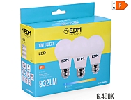 Bombilla standard led e27 10w 932lm 6400k luz fría  6x10,8cm kit 3 bombillas