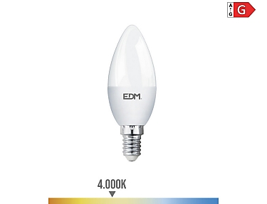 EDM - Bombilla vela led e14 5w 400lm 4000k luz día  3,5x10cm