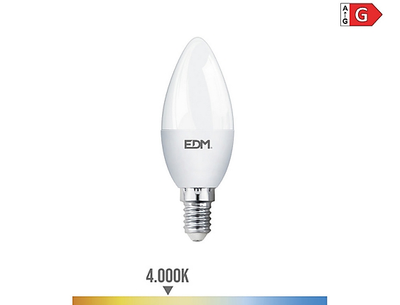 EDM - Bombilla vela led e14 5w 400lm 4000k luz día  3,5x10cm