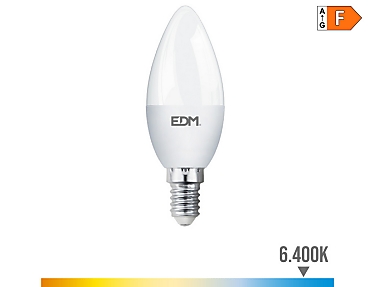 EDM - Bombilla vela led e14 7w 600lm 6400k luz fría  3,5x10,7cm