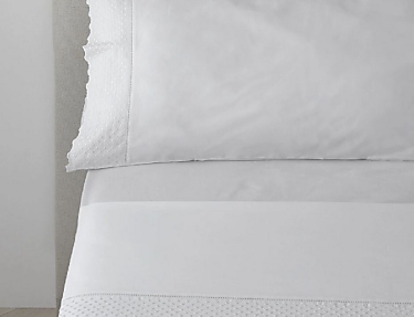 Estelia - Juego de cama Estelia Valeria 100% algodón satén 300 Hilos color Blanco con cenefa bordada