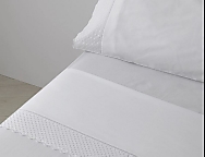 Juego de cama Estelia Valeria 100% algodón satén 300 Hilos color Blanco con cenefa bordada