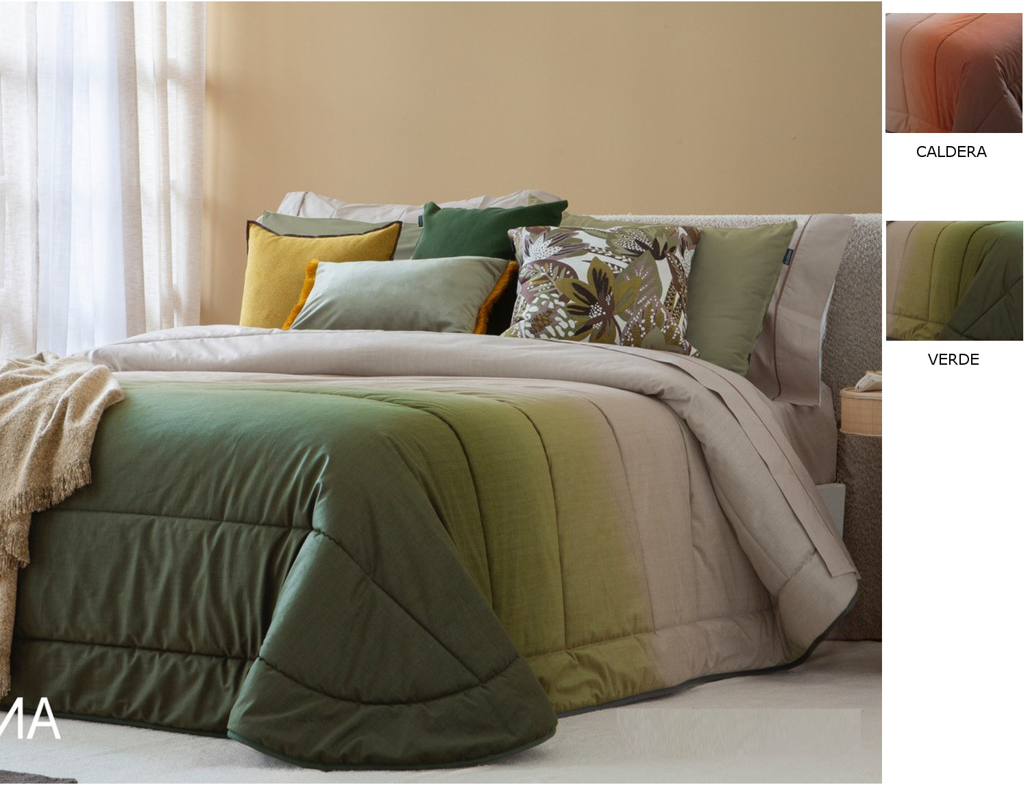 Antilo Textil Edredón bouti de terciopelo Eros con funda/s de cojín color Caldera o Verde