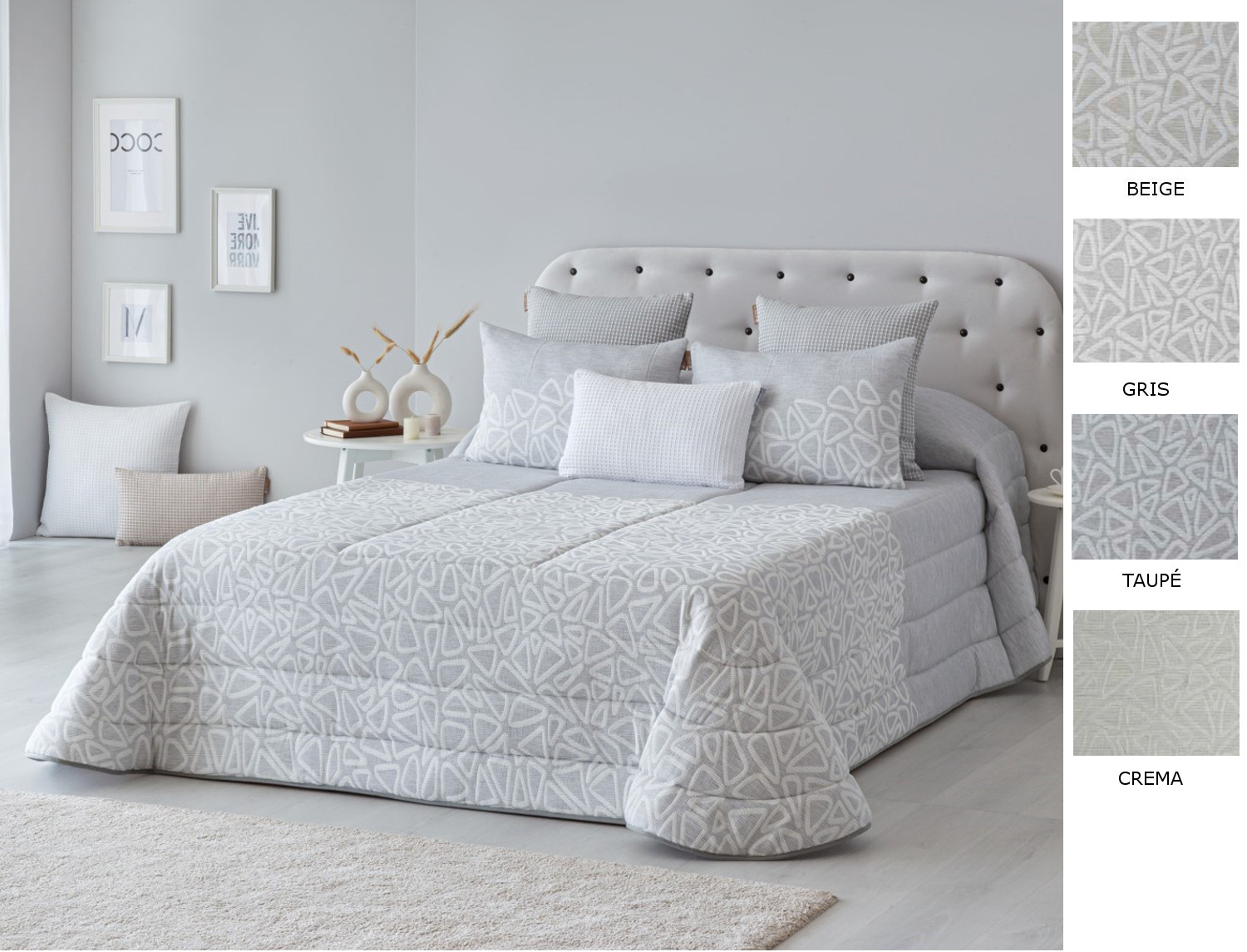Textilia Edredón jacquard Catania 200gr con fundas de cojín color Beige, Crema, Gris o Taupé