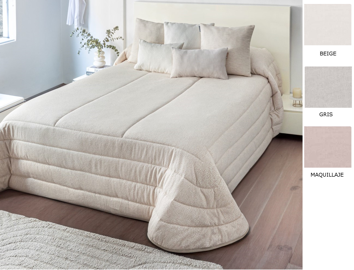 Textilia Edredón jacquard Nelson 200gr con fundas de cojín color Beige, Maquillaje o Gris