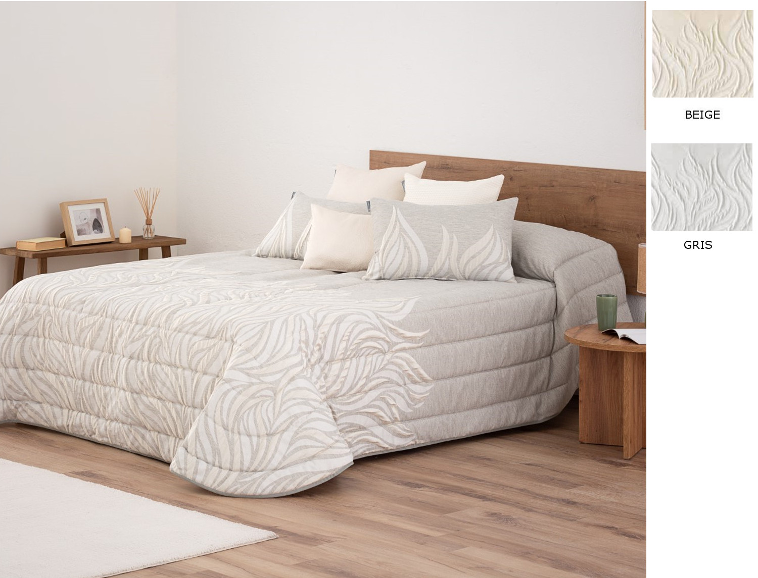 Textilia Edredón jacquard Edison 200gr con fundas de cojín color Beige o Gris