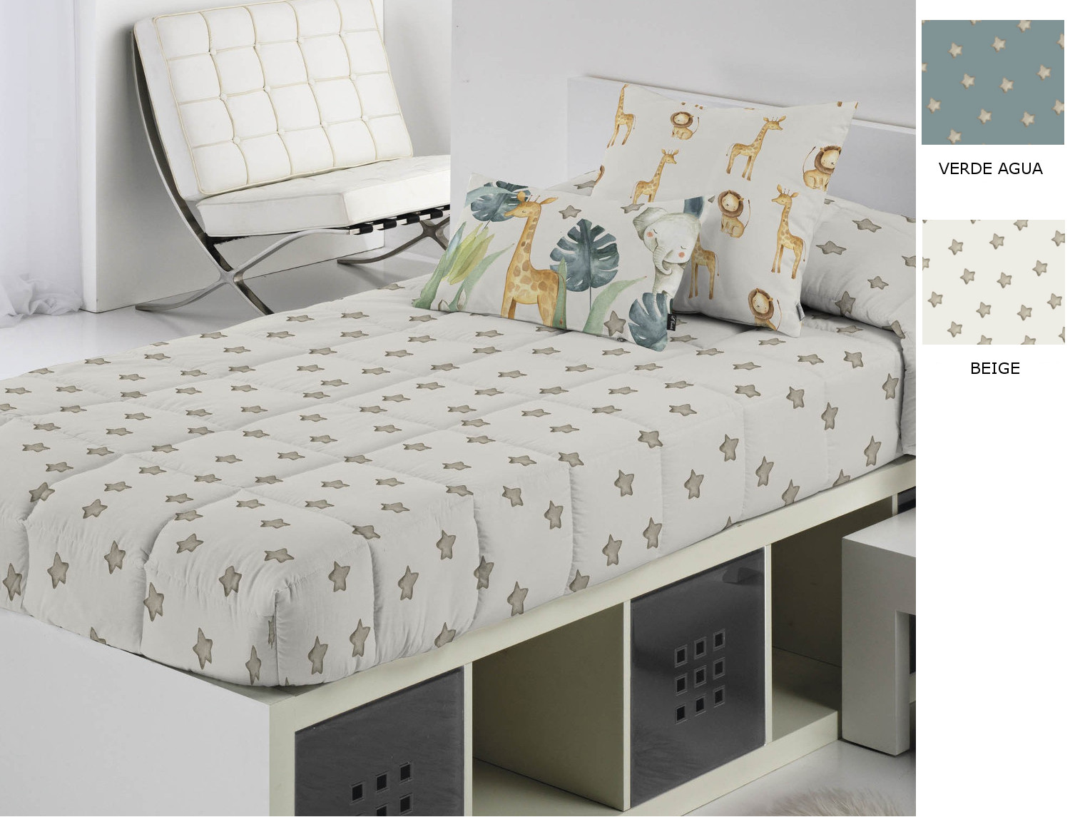 Cañete Edredón ajustable Bas A color Beige o Verde agua