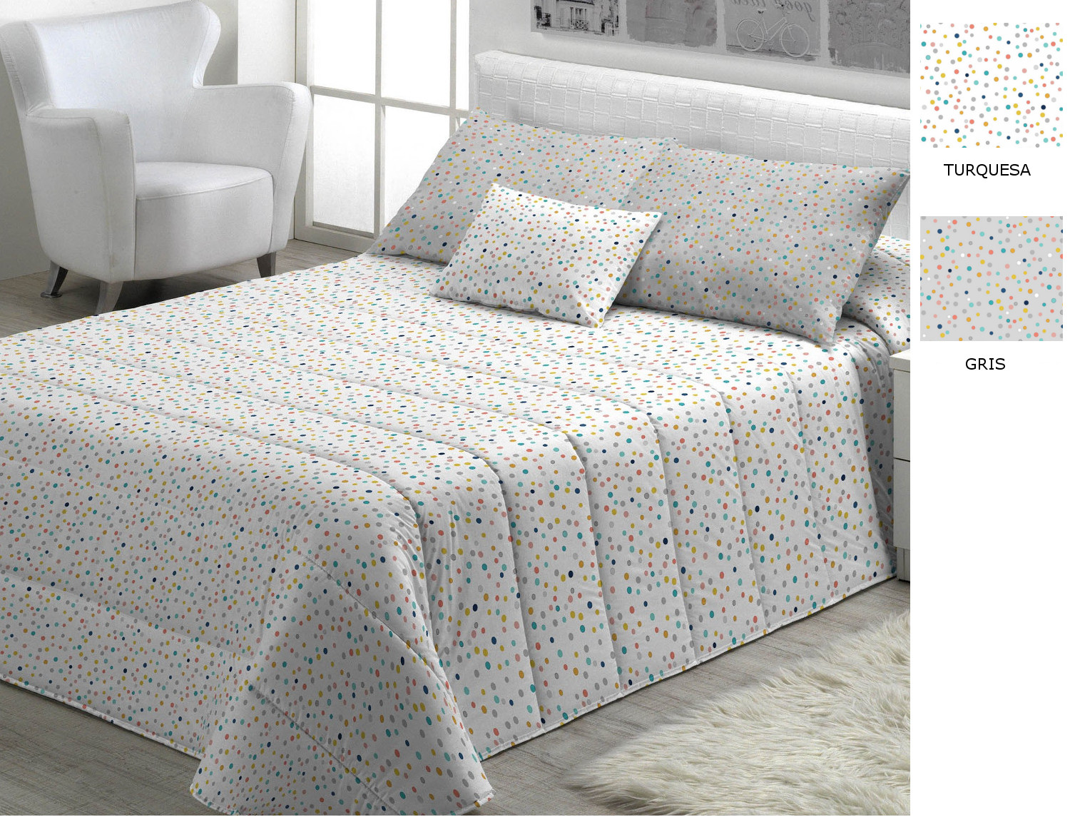 Cañete Edredón o Conforter Moku A color Gris o Turquesa