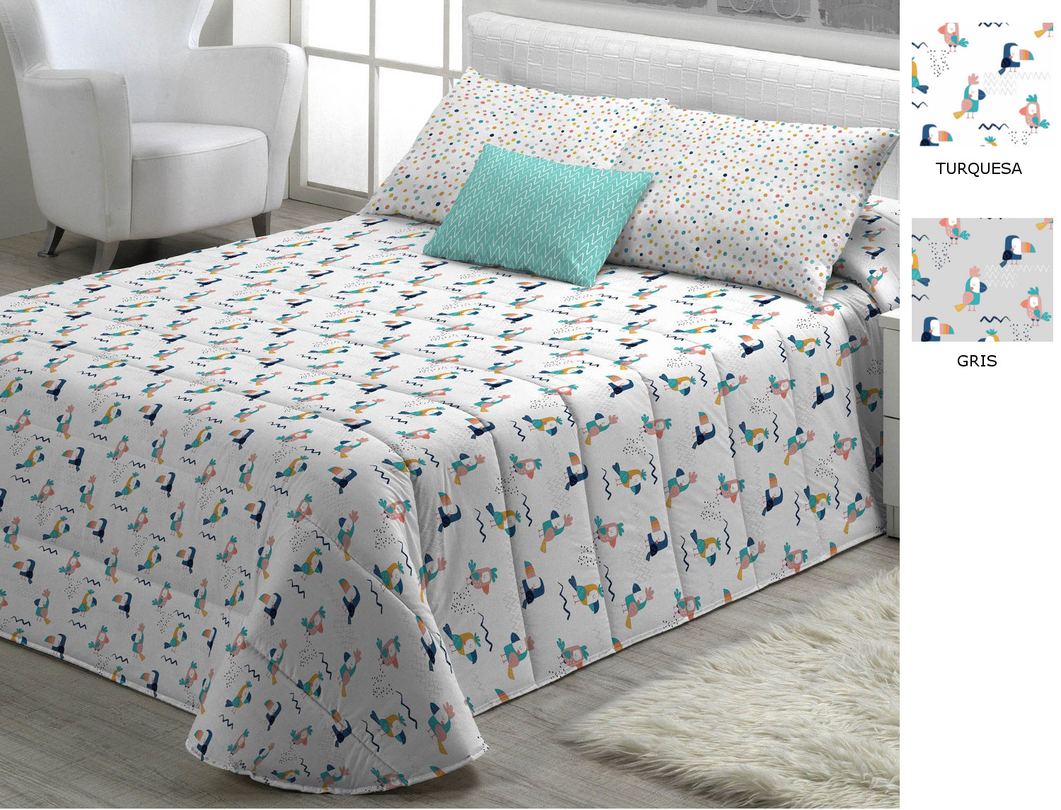 Cañete Edredón o Conforter Sole A Gris o Turquesa