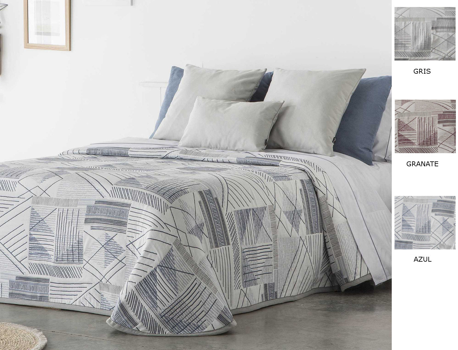 Cañete Colcha Jacquard Vorey color Azul, Granate o Gris