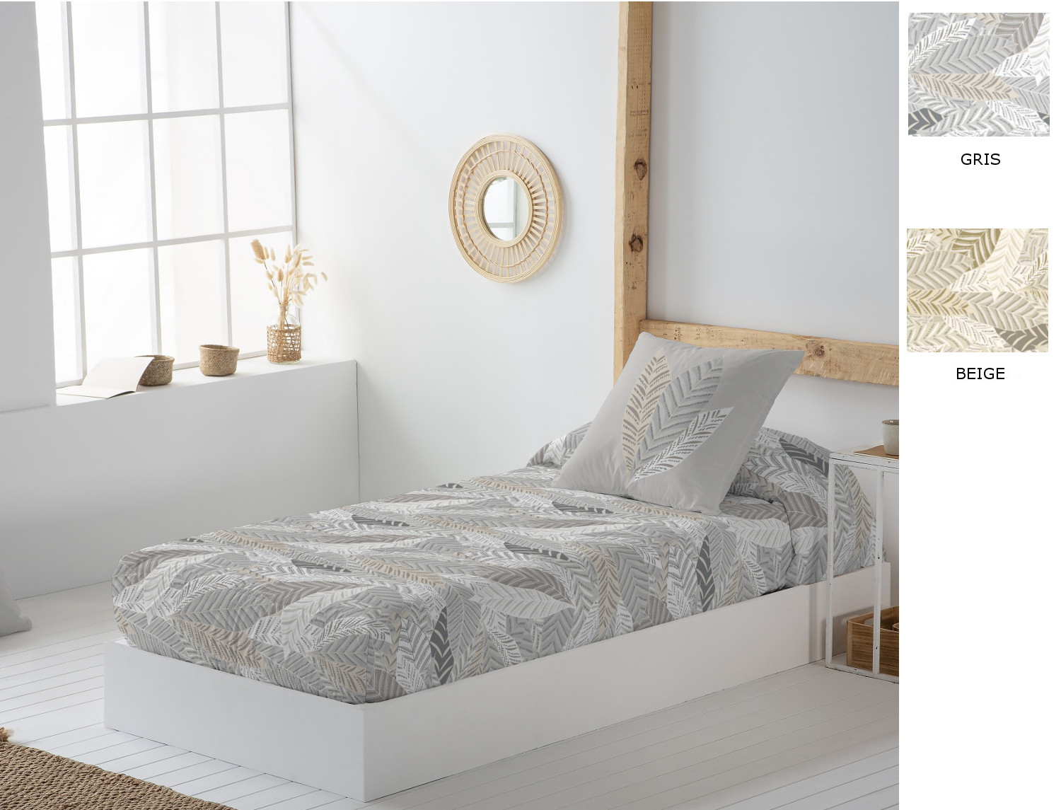 JVR Edredón ajustable 100% Algodón Delhi color Beige o Gris