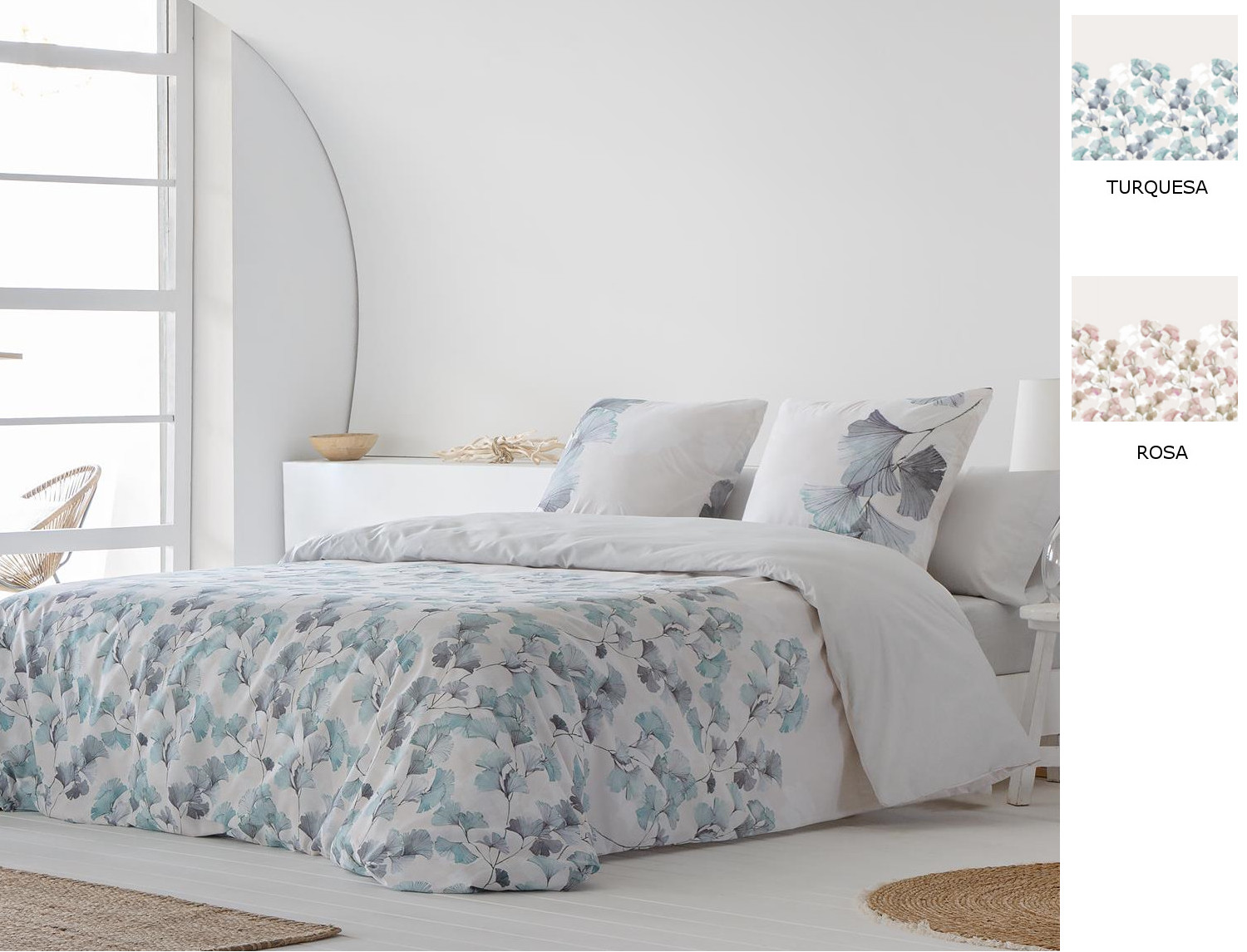JVR Funda nórdica 100% algodón Flora color Rosa o Turquesa