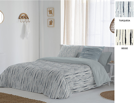 JVR - Funda nórdica 100% algodón Nepal color Beige o Turquesa