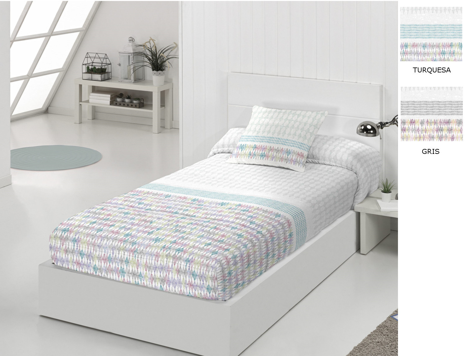 JVR Edredón ajustable Miami color Gris o Turquesa