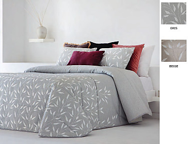 Sandeco - Edredón Jacquard Cartes con fundas de cojín color 01 Gris o 02 Beige