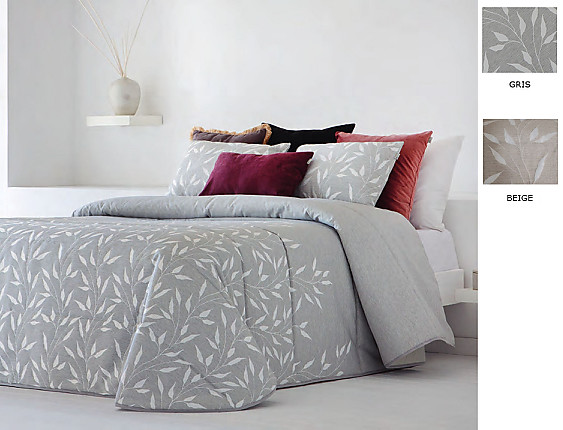 Sandeco - Edredón Jacquard Cartes con fundas de cojín color 01 Gris o 02 Beige