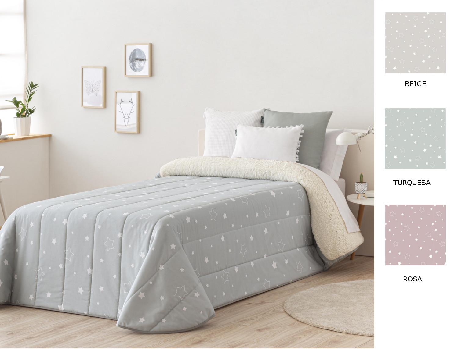 Confecciones Paula Edredón Sherpa Noche color Beige piedra o Turquesa