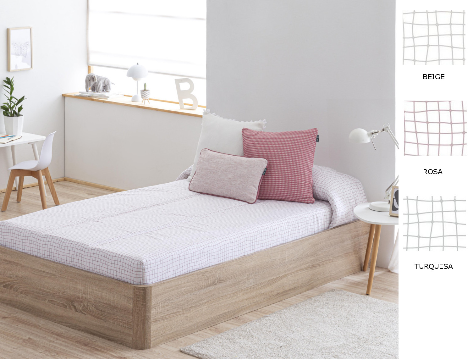 Confecciones Paula Edredón Ajustable Grafico color Beige, Rosa o Turquesa