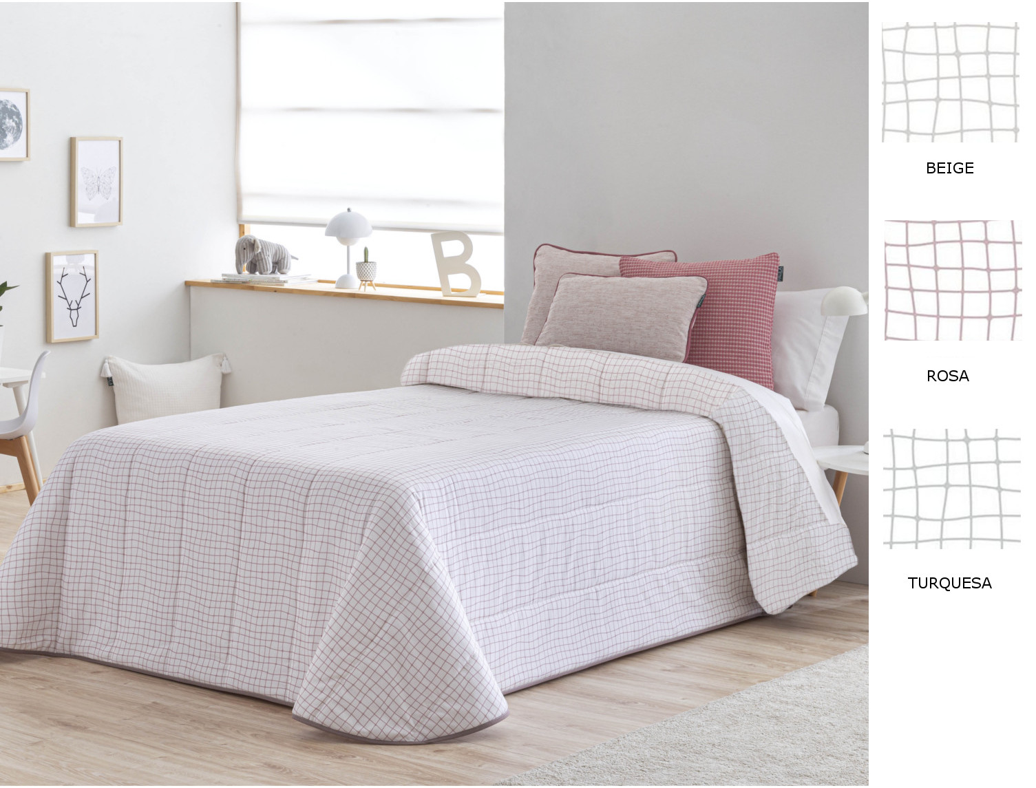 Confecciones Paula Edredón bouti Grafico doble relleno (200 gr) color Beige, Rosa o Turquesa