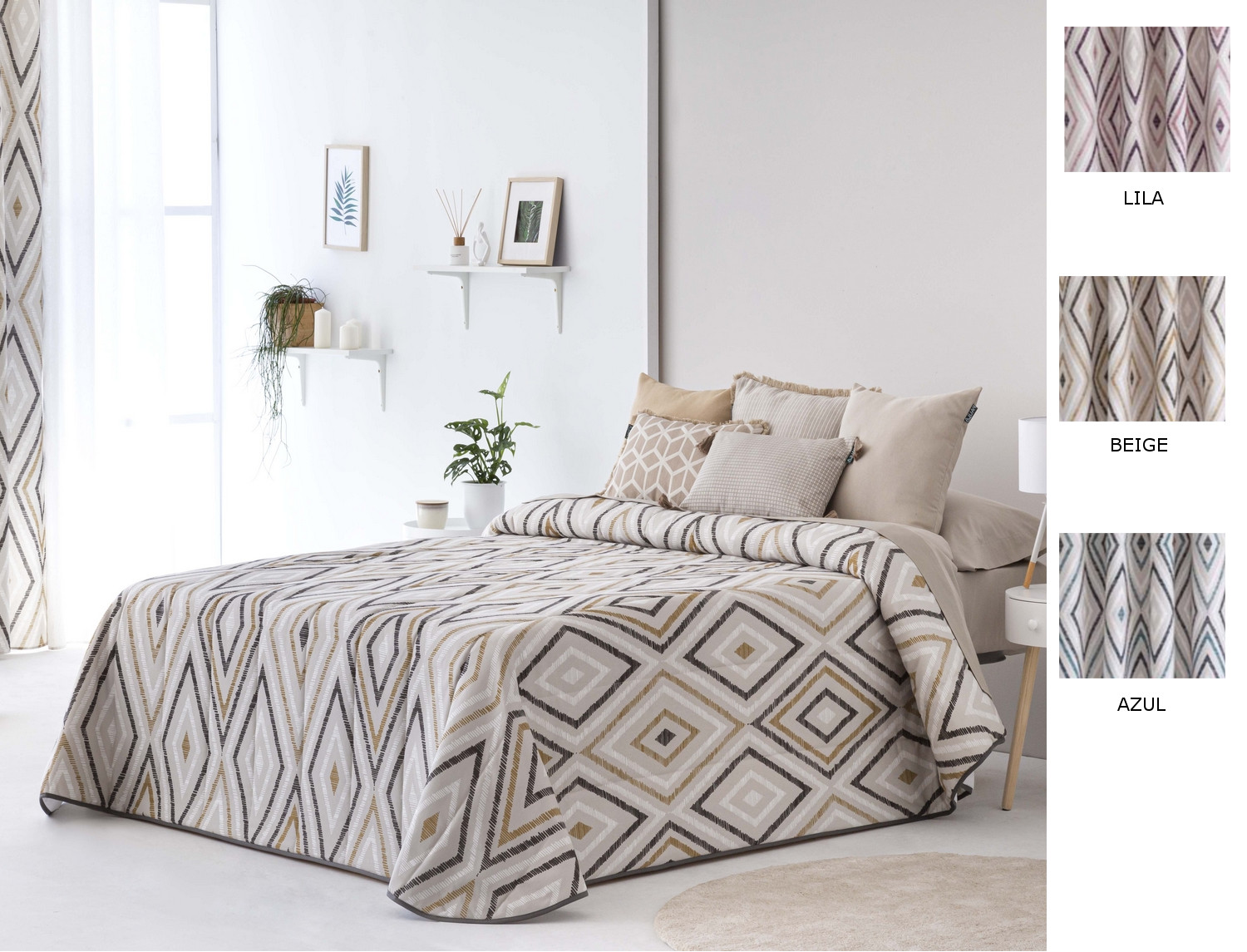 Confecciones Paula Edredón bouti Zafra doble relleno (200 gr) color Azul, Beige o Lila