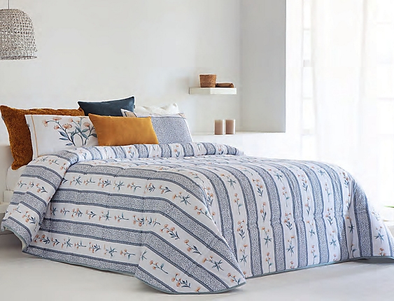Sandeco - Edredón estampado Andujar con funda/s de cojín color 01 Azul