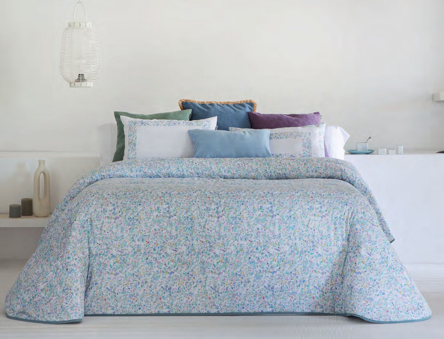 Sandeco Edredón estampado Olvera con funda/s de cojín color 01 Azul