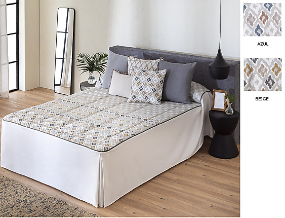 Confecciones Paula - Colcha edredón Toledo con cojín incluído color Azul o Beige