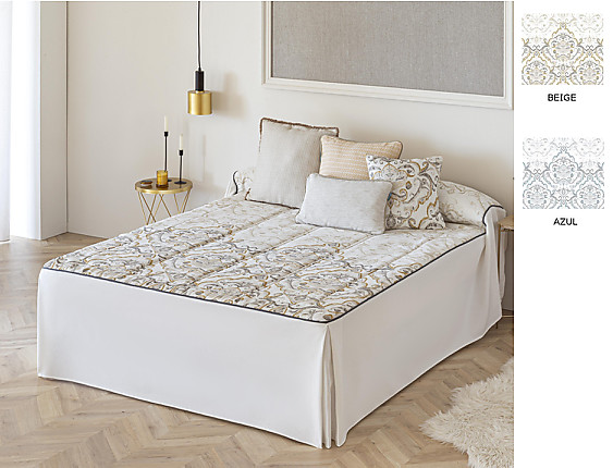Confecciones Paula - Colcha edredón Logroño con cojín incluído color Azul o Beige