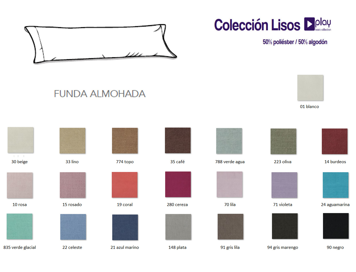 Cañete Almohadón lisos Play Basic 50/50 medida especial 45x70cm